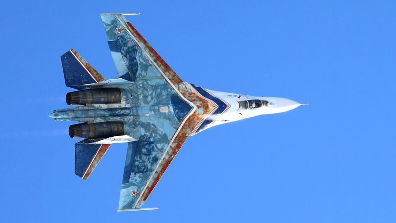Su-27 Fighter Jet — Blue, Dynamic, Afternoon, Photograph, Aircraft, Sky, Wings