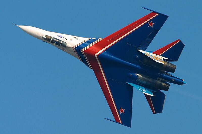 Su-27 Fighter Jet — Blue, Dynamic, Afternoon