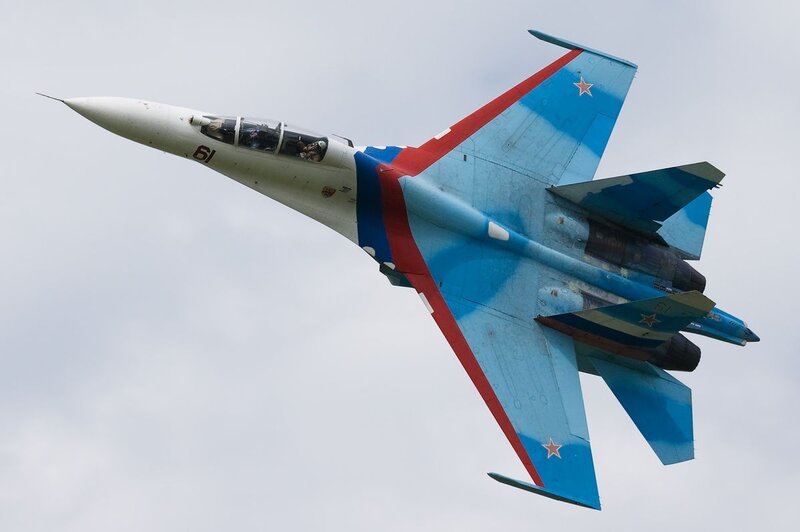 Su-27 Fighter Jet — Blue, Dynamic, Photograph, Sky