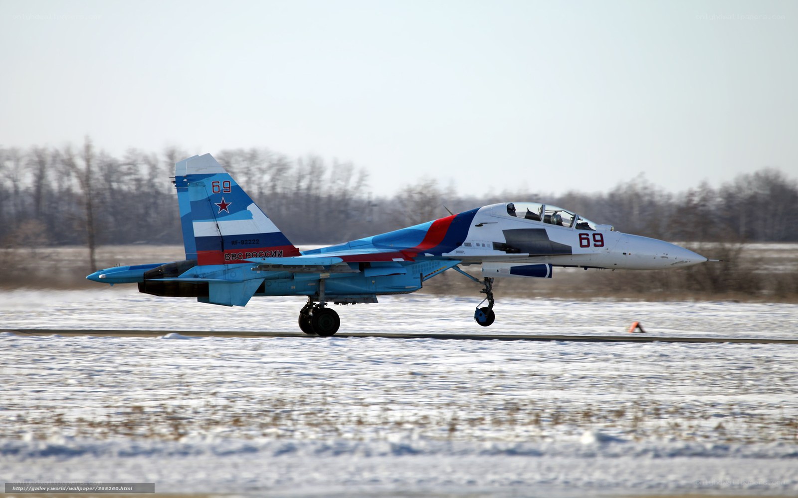 Su-27 jet on snowy runway
