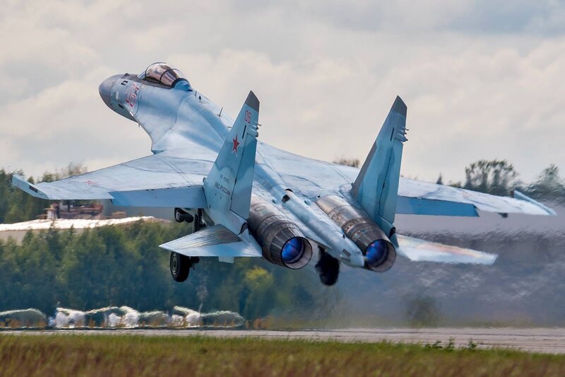 Su-30 Fighter Jet — Blue, Dynamic, Afternoon, Photograph, Aircraft, Runway