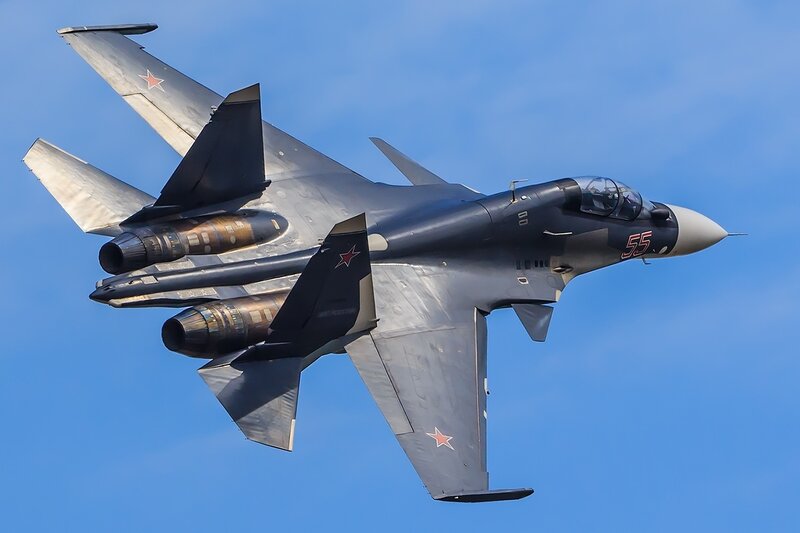 Su-30 Fighter Jet — Blue, Dynamic, Afternoon, Photograph, Aircraft, Sky