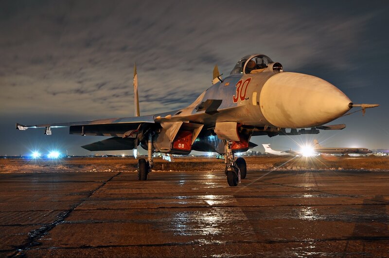 Su-30 Fighter Jet — Gray, Dramatic, Night
