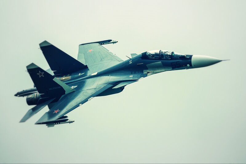 Su-30 Fighter Jet — Gray, Dramatic, Photograph