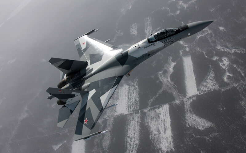 Su-30 Fighter Jet — Gray, Dramatic, Winter, Photograph, Aircraft, Sky, Snow-covered Ground