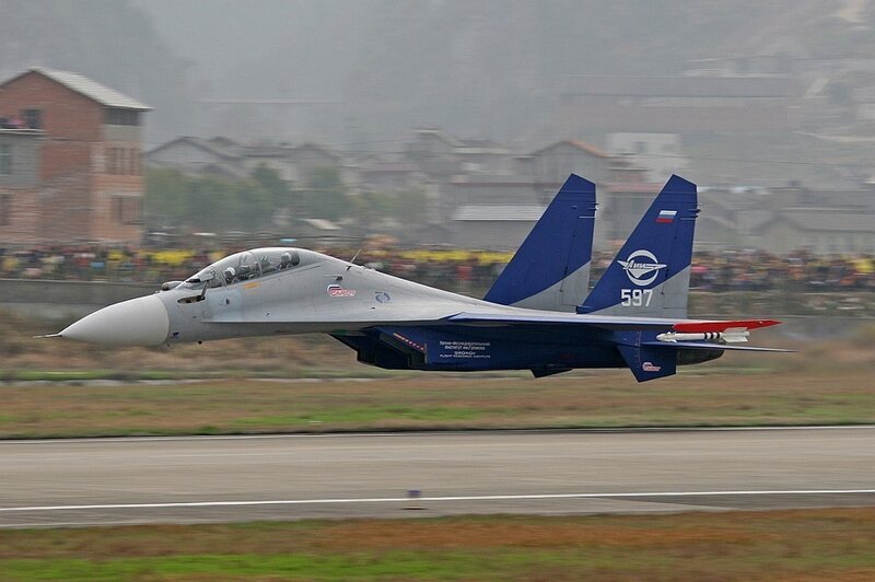 Su-30 Fighter Jet — Gray, Dynamic, Photograph, Aircraft, Runway, Crowd