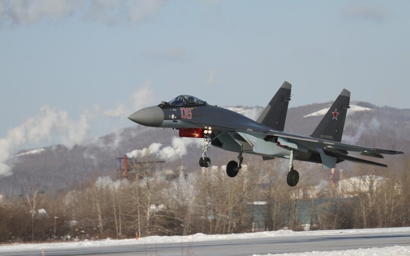 Su-30 fighter jet taking off