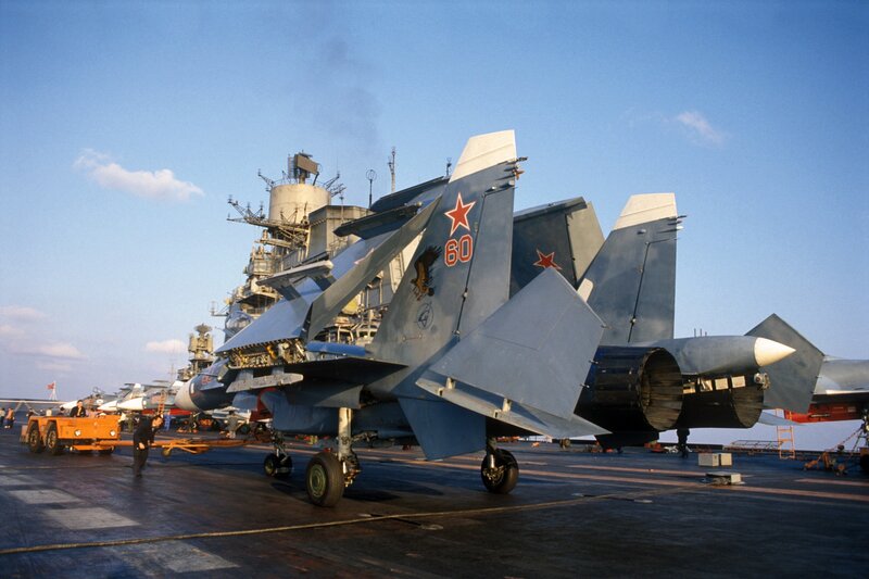 Su-33 fighter on aircraft carrier