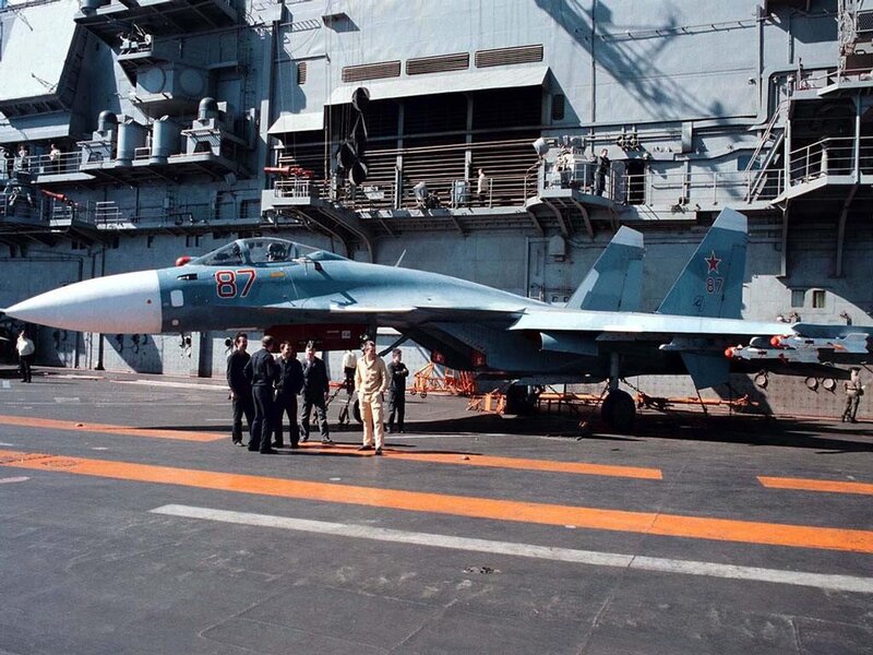 Su-33 fighter on aircraft carrier