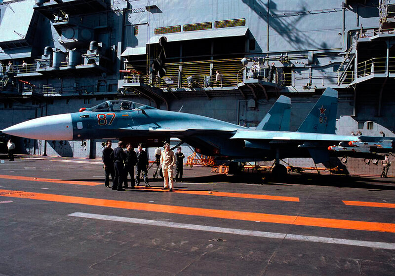 Su-33 fighter on aircraft carrier