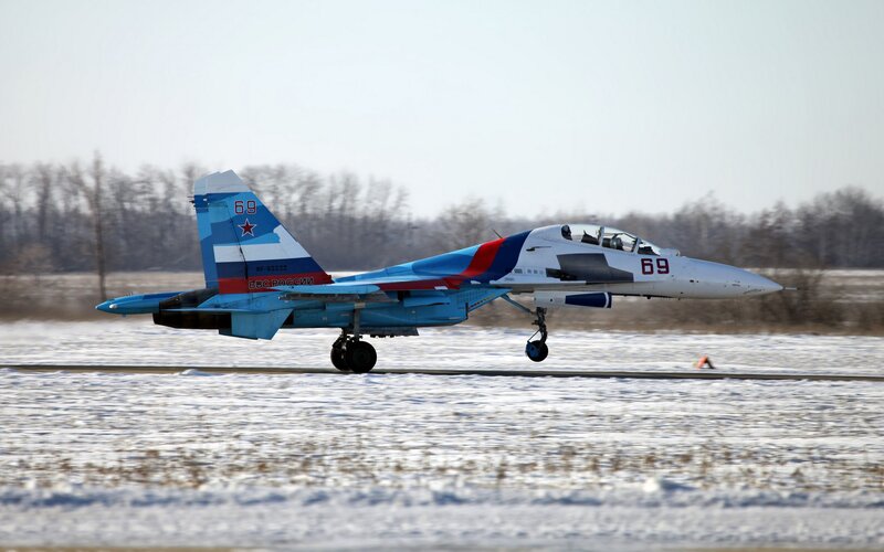 Su-34 Fighter Jet — Blue, Cold, Winter, Photograph, Airplane