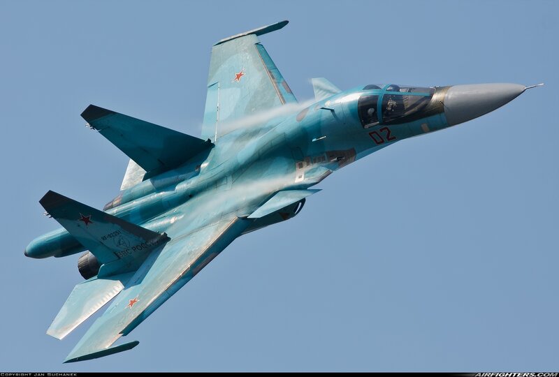 Su-34 Fighter Jet — Blue, Dynamic, Afternoon