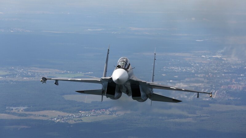 Su-34 Fighter Jet — Gray, Dramatic, Afternoon