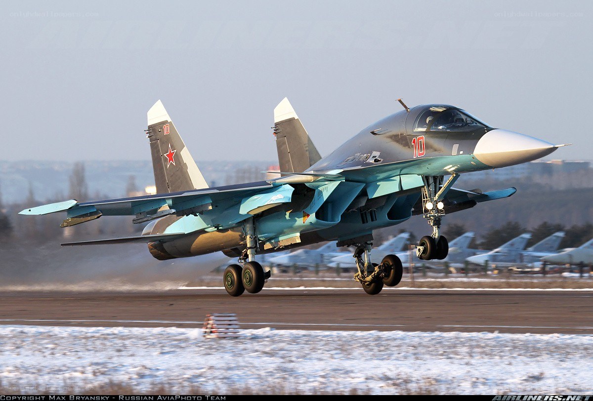 Su-34 fighter jet taking off