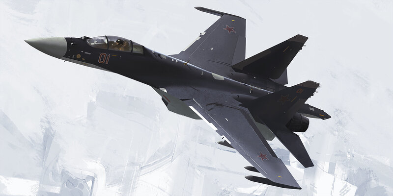 Su-35 Fighter Jet — Gray, Dramatic, Digital Art