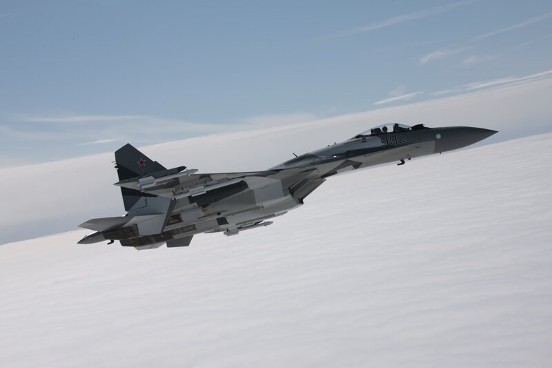 Su-35 Fighter Jet — Gray, Dramatic, Photograph, Clouds, Sky