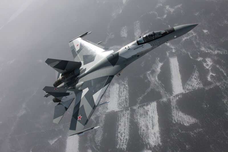 Su-35 Fighter Jet — Gray, Dramatic, Winter, Photograph, Aircraft