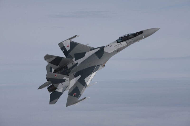 Su-35 Fighter Jet — Gray, Dynamic, Photograph, Aircraft, Sky, Camouflage