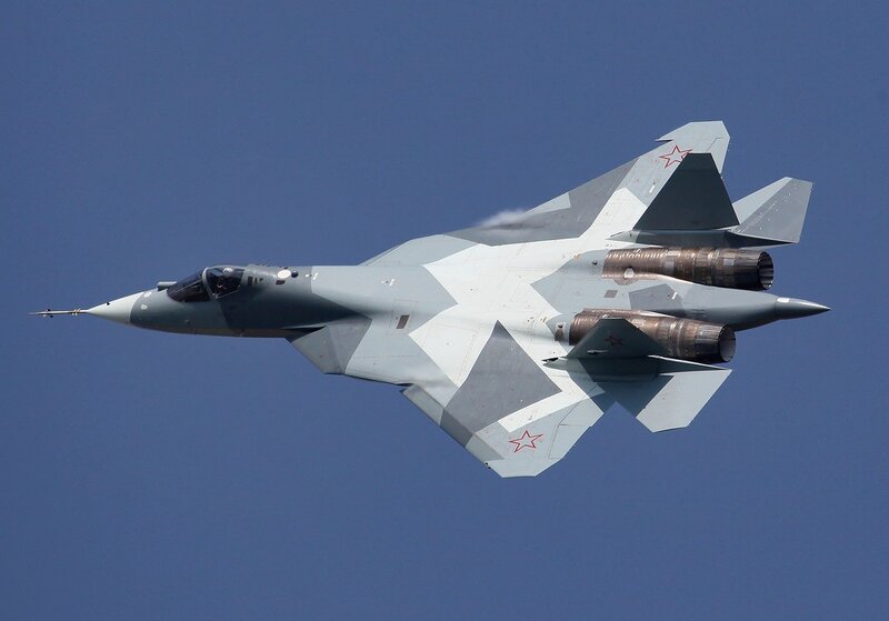 Su-57 Fighter Jet — Blue, Dynamic, Afternoon, Photograph
