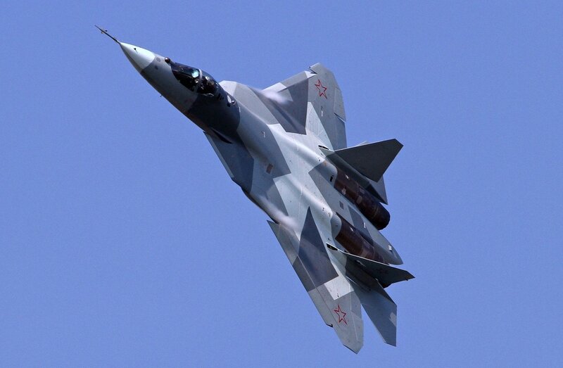 Su-57 Fighter Jet — Blue, Dynamic, Afternoon