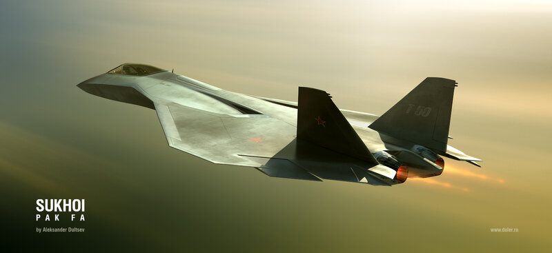 Su-57 Fighter Jet — Gray, Dramatic, Sunset, Digital Art