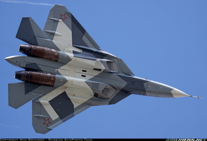Su-57 fighter jet in flight