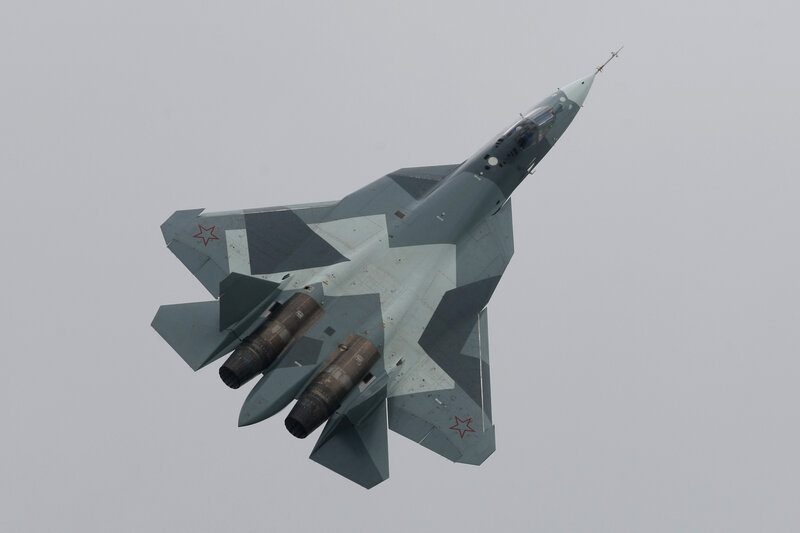 Su-57 fighter jet in flight
