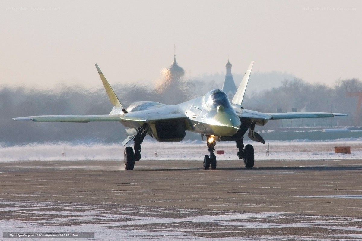 Su-57 fighter jet on runway