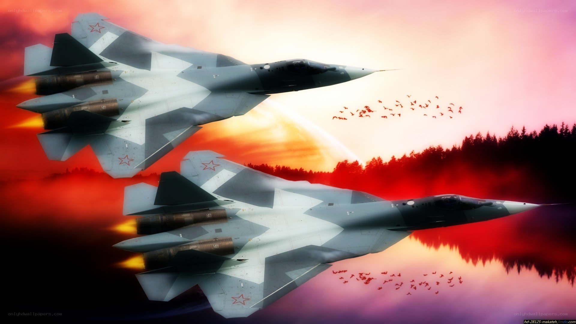 Su-57 fighter jets in flight