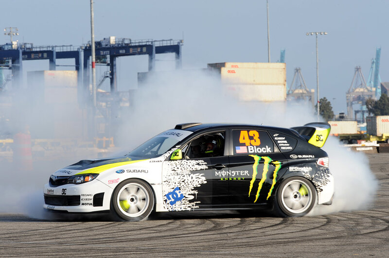 Subaru drifting at port