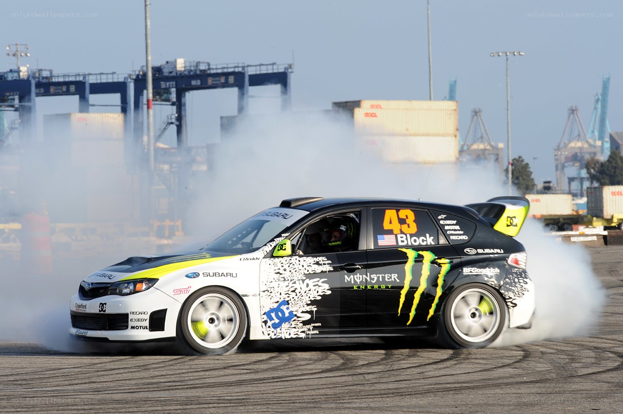 Subaru drifting at port