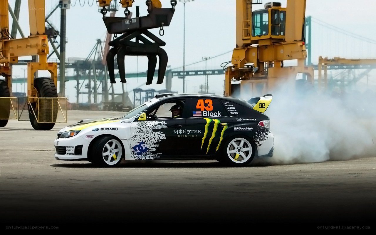 Subaru drifting at port