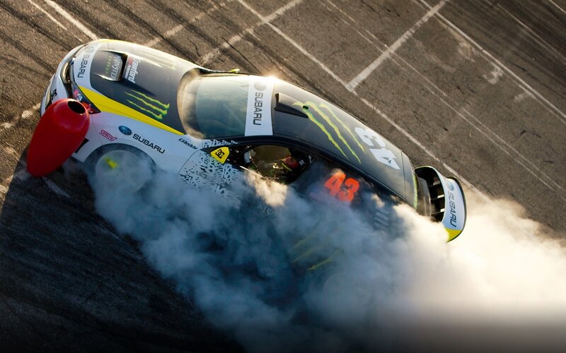 Subaru drifting on track