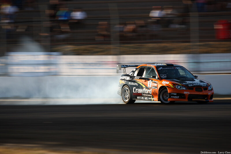 Subaru drifting on track