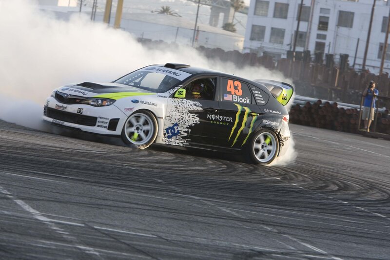 Subaru drifting on track