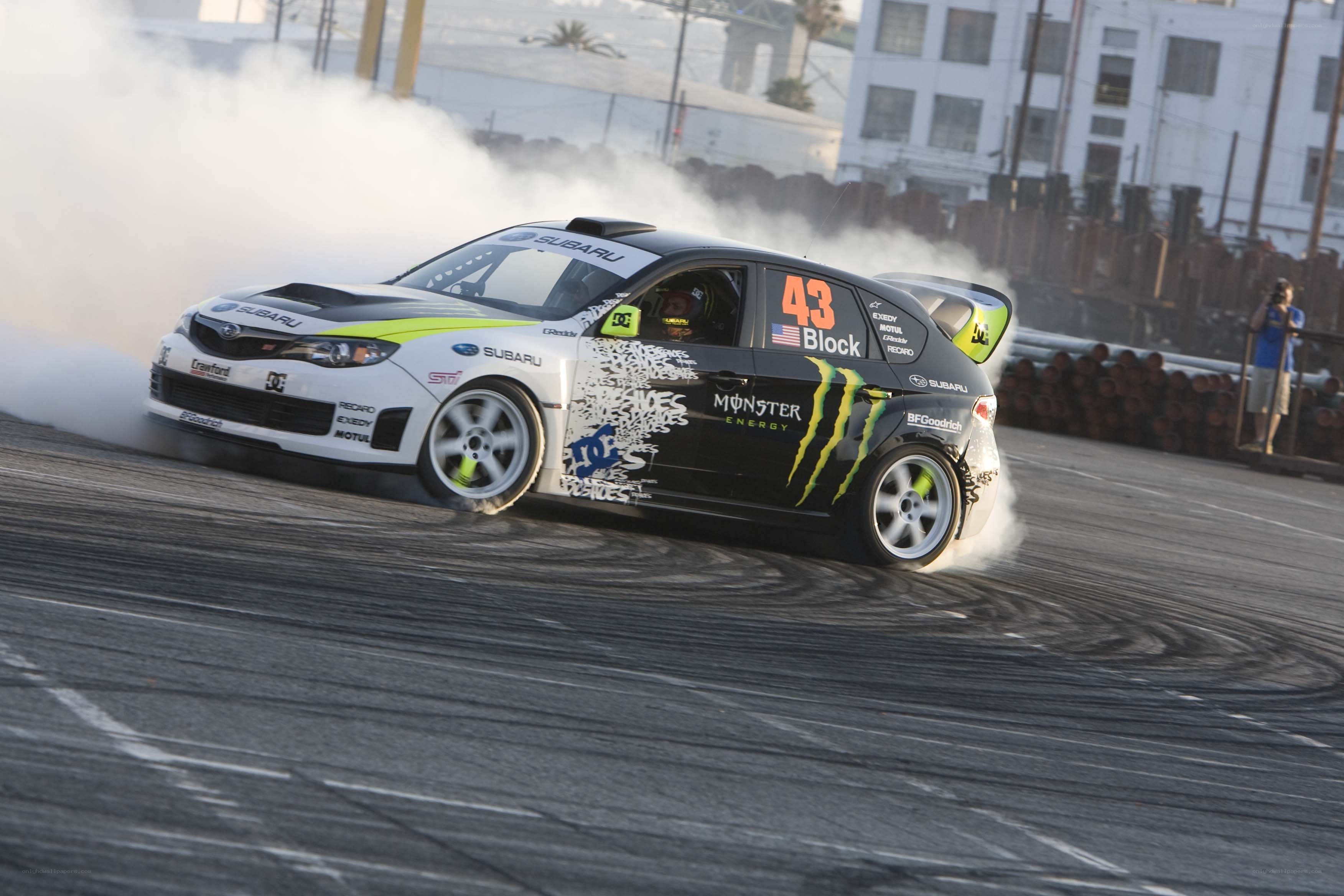 Subaru drifting on track