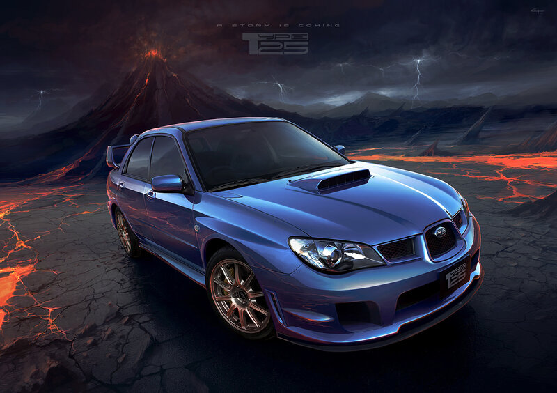 Subaru Impreza in volcanic landscape