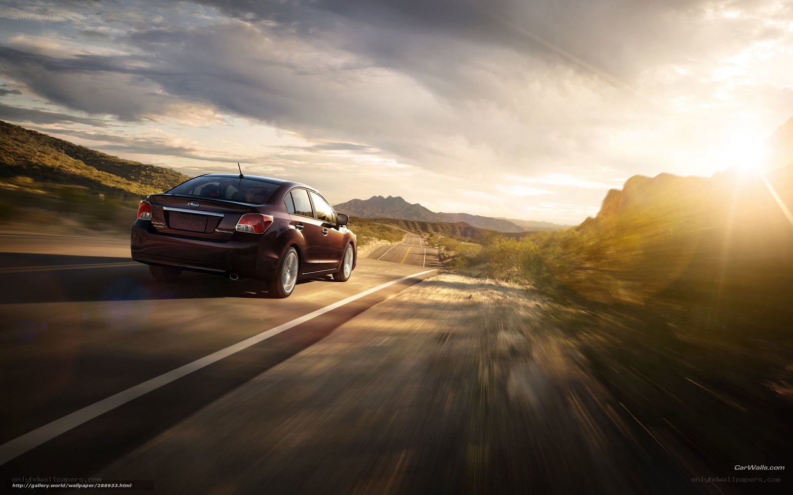 Subaru Impreza on desert road