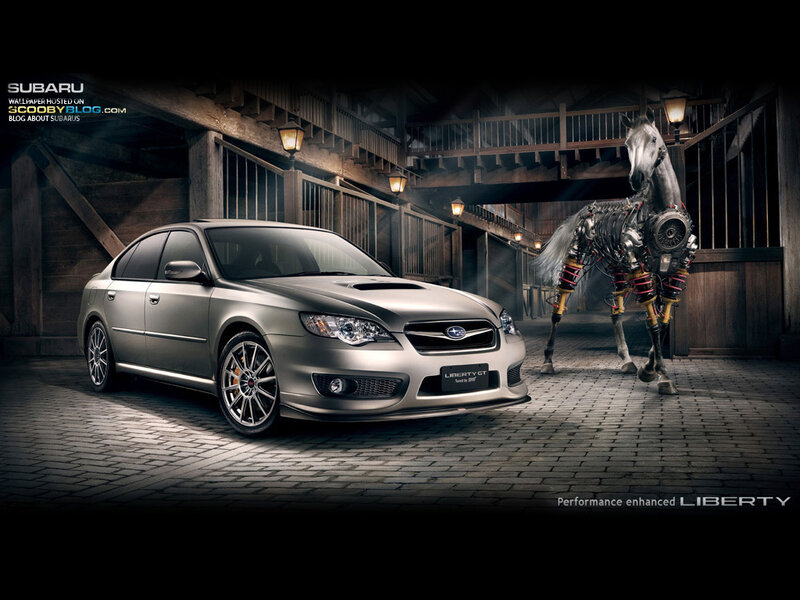 Subaru Liberty GT with robotic horse