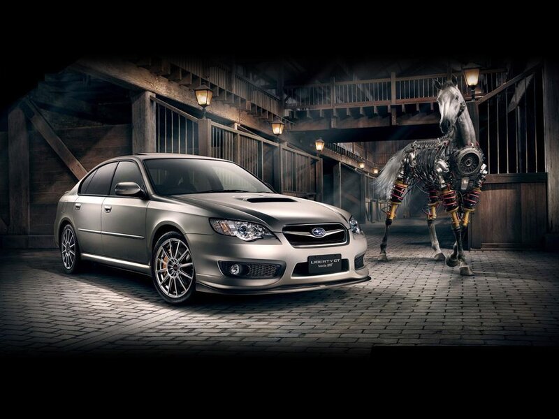Subaru Liberty GT with robotic horse