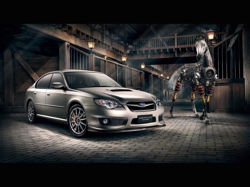 Subaru Liberty GT with robotic horse