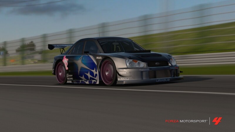 Subaru race car on track