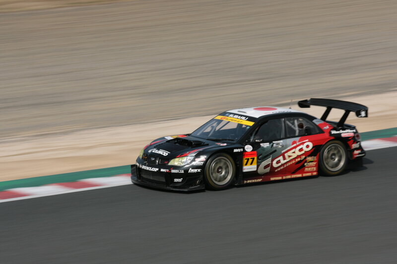 Subaru race car on track