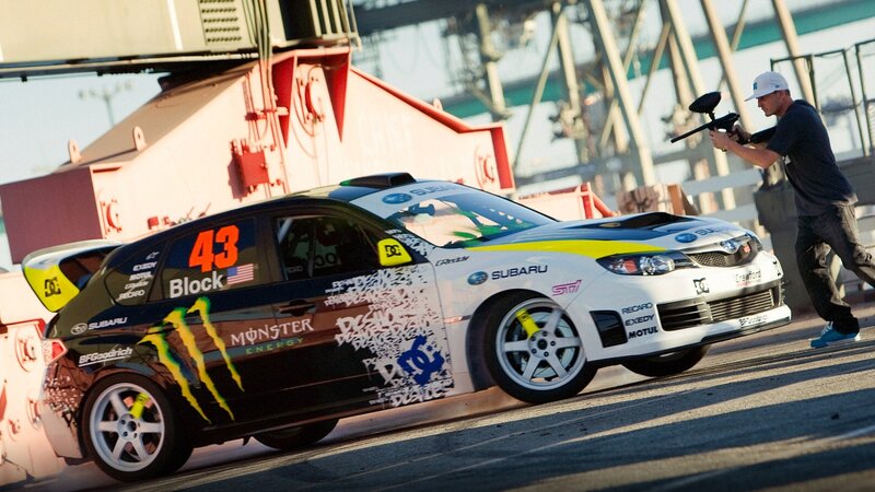 Subaru race car with paintball gun
