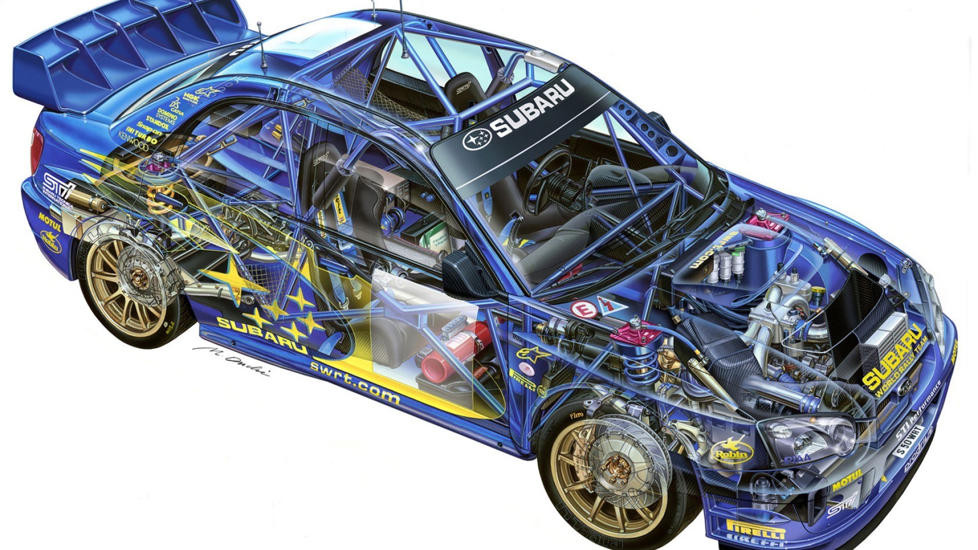 Subaru rally car cutaway