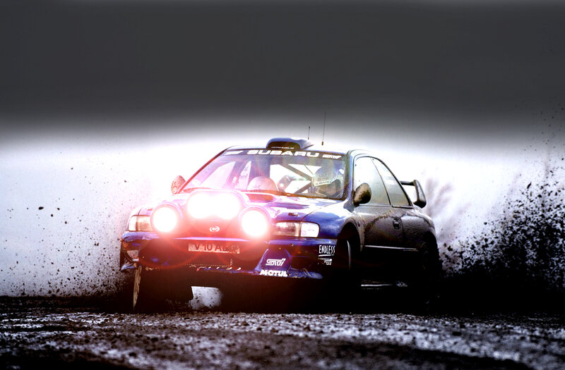 Subaru rally car in action