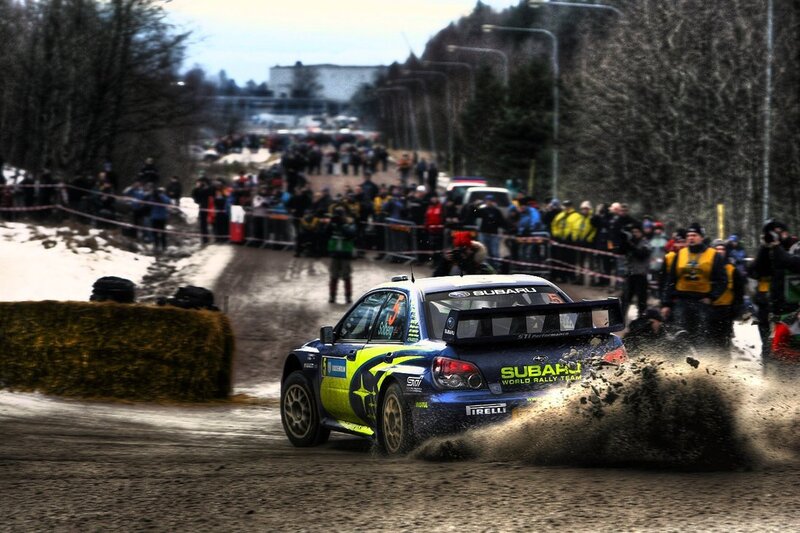 Subaru rally car in action