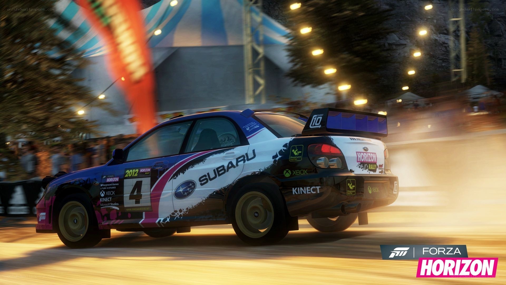 Subaru rally car in motion