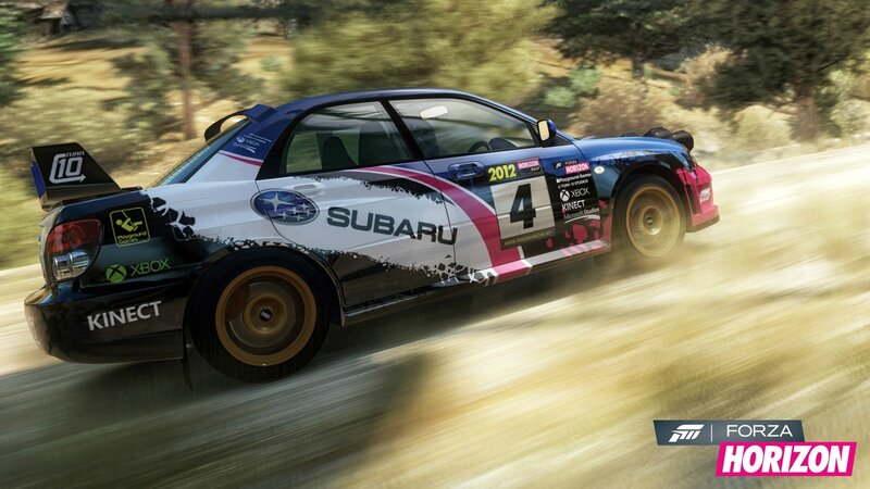 Subaru rally car in motion