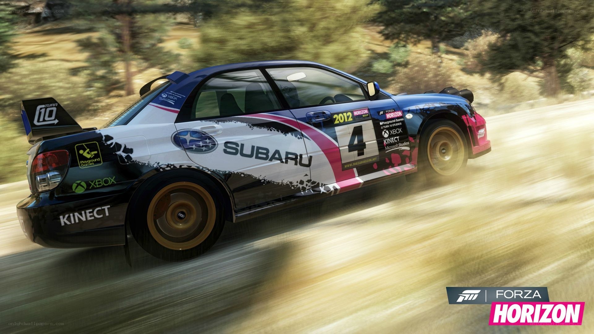 Subaru rally car in motion